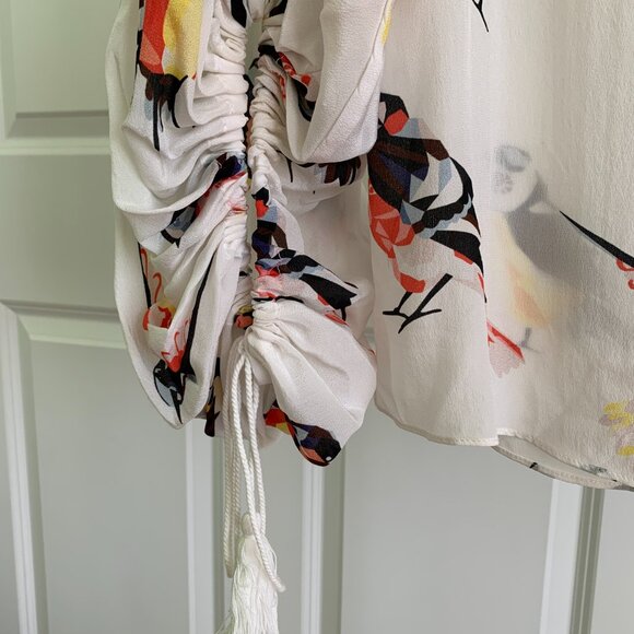 LOVE BINETTI Womens Sz L Geometric bird print Blouse 100% silk - Picture 5 of 14